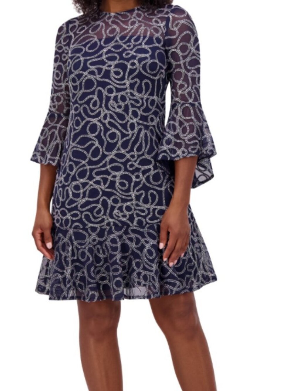Jessica Howard Illusion-Yoke Flounce-Hem Mini Dress Size 8 Blue NWT Party Date - Picture 3 of 8